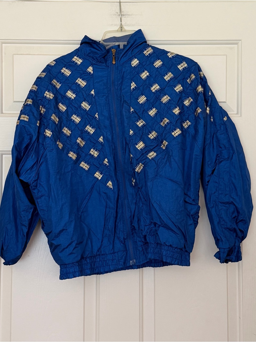 Vintage Women’s On Your Mark Blue Full Zip Pattern Windbreaker Jacket Small S